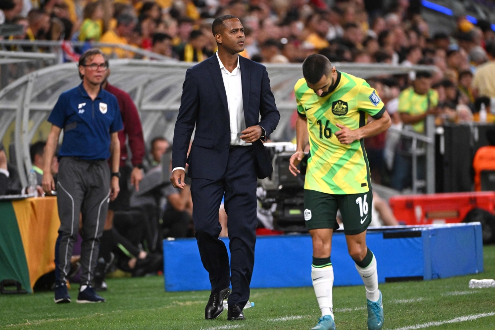 Indonesia's head coach Patrick Kluivert gives instructions on the touchline during the World Cup 2026 Asian qualifier football match between Australia and Indonesia yesterday. — AFP pic