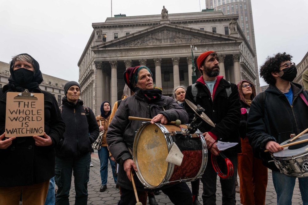 Activists demonstrate against the arrest of Palestinian activist Mahmoud Khalil, a graduate student at Columbia University, on March 20, 2025 in New York City. — AFP pic