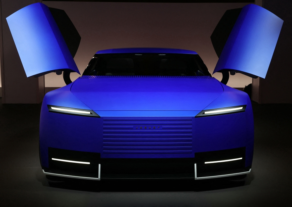 This photograph shows a front view of the Jaguar Type 00 concept car displayed during its Europe presentation event in Paris on March 21, 2025. — AFP pic
