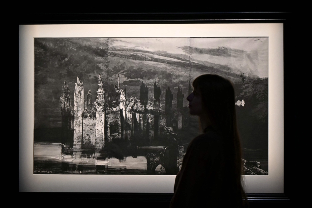 A drawing by French author Victor Hugo, entitled ‘The castle with the cross’ is pictured during a photocall at the Royal Academy of Arts (RA) in London on March 18, 2025. — AFP pic