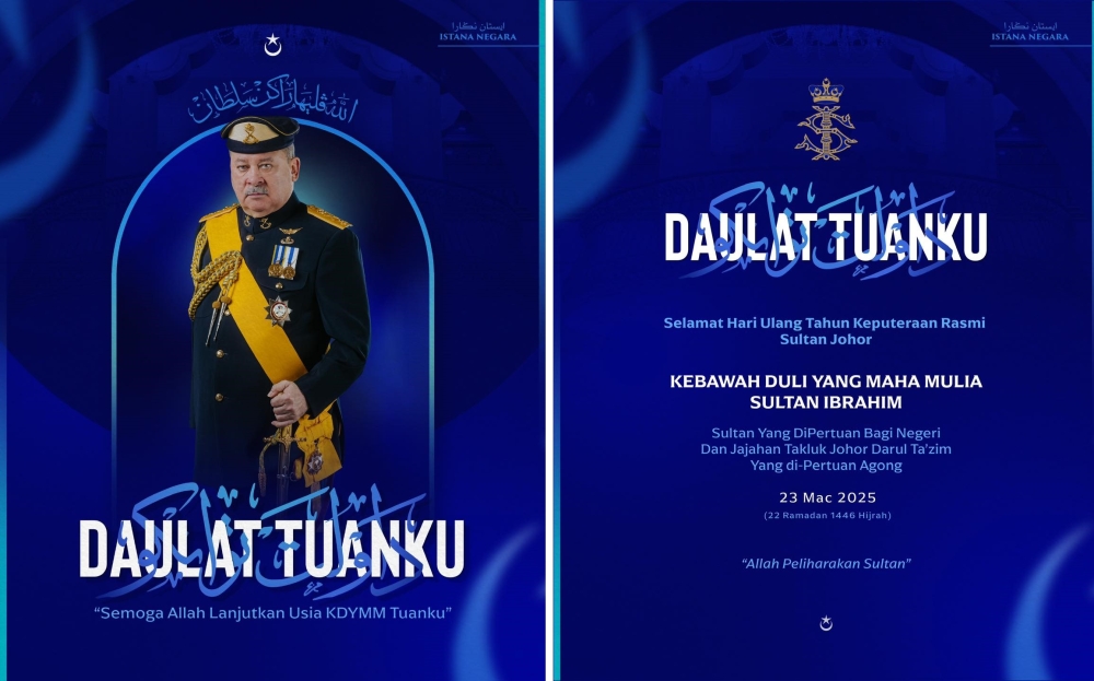 Deputy Prime Minister Datuk Seri Dr Ahmad Zahid Hamidi has extended his heartfelt congratulations to the Sultan of Johor, Sultan Ibrahim, on the occasion of His Majesty’s official birthday today. — Picture via Facebook/Sultan Ibrahim Sultan Iskandar