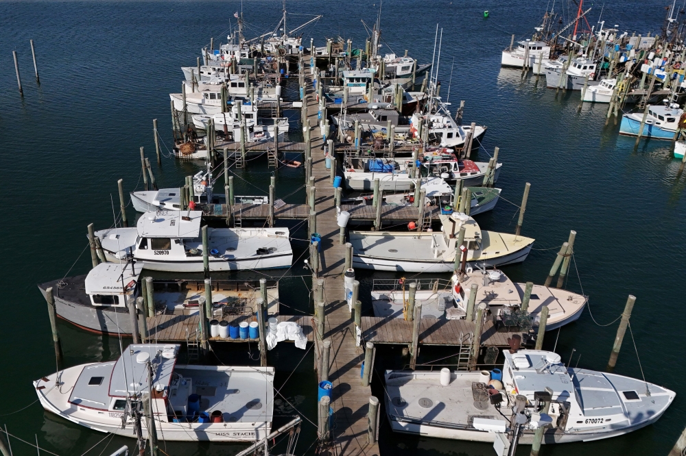 A drone view shows commercial fishing boats in the port, as cuts by US President Donald Trump's administration to NOAA (National Oceanographic and Atmospheric Administration) imperil key fishing data and research, in Point Judith, Rhode Island March 13, 2025. — Reuters pic  