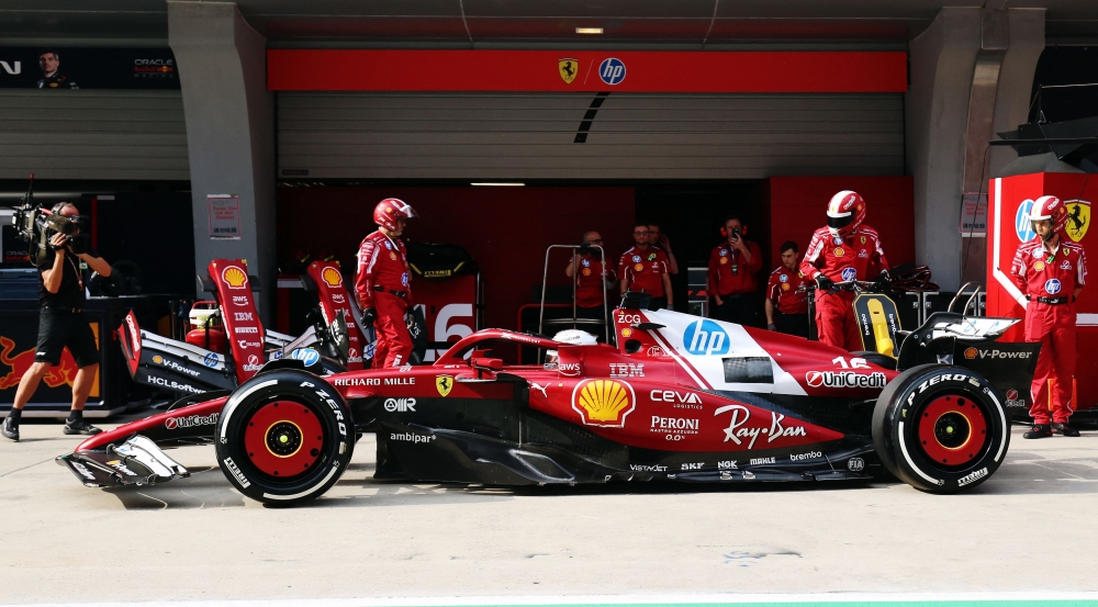 Formula One driver Ferrari's Charles Leclerc in the a pit lane during the Chinese Grand Prix at the Shanghai International Circuit, Shanghai March 23, 2025. — Reuters pic