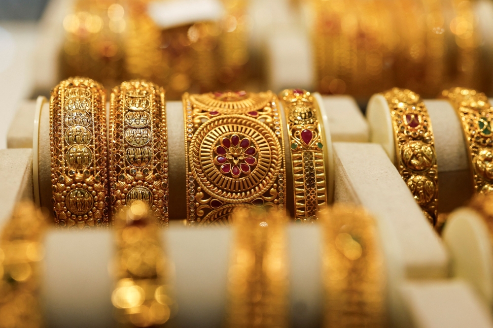 Gold bangles on display at a jewellery store in Mumbai, India. — Reuters pic