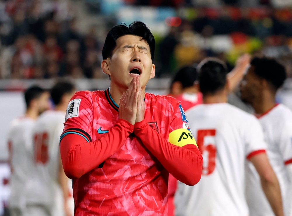 South Korea’s Son Heung-min reacts during their 2026 World Cup qualifying match with Jordan in Suwon March 25, 2025. — Reuters pic