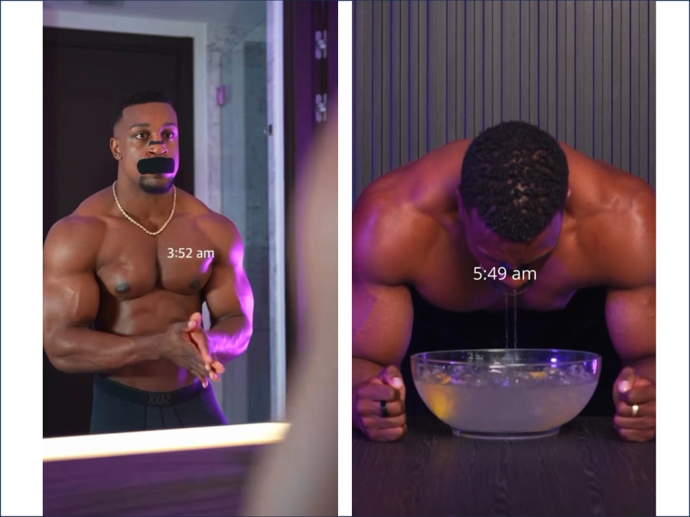 An unusual combination of bottled spring water, mouth tape, and banana peels has launched US fitness influencer Ashton Hall into viral territory. — Picture via Instagram/ashtonhallofficial