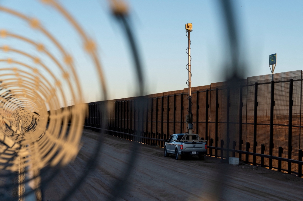 A US Customs and Border Protection (CBP) mobile surveillance camera system is stationed on the border wall along the US-Mexico border in Sunland Park, New Mexico February 25, 2025. — Reuters pic