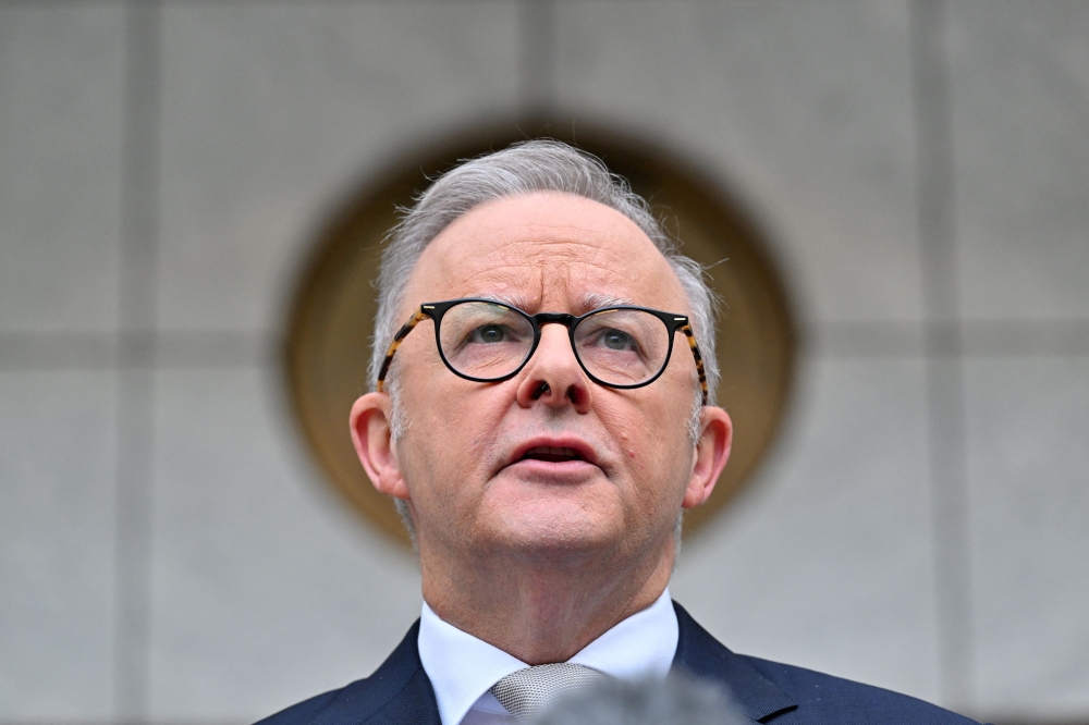 Australia’s Prime Minister Anthony Albanese speaks at a press conference after visiting Government House to dissolve Parliament and call an election in Canberra March 28, 2025. — Reuters pic