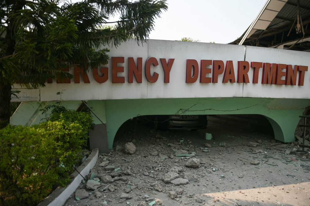 Damage is seen to part of the emergency department of a hospital in Naypyidaw on March 28, 2025, after an earthquake in central Myanmar. — AFP pic