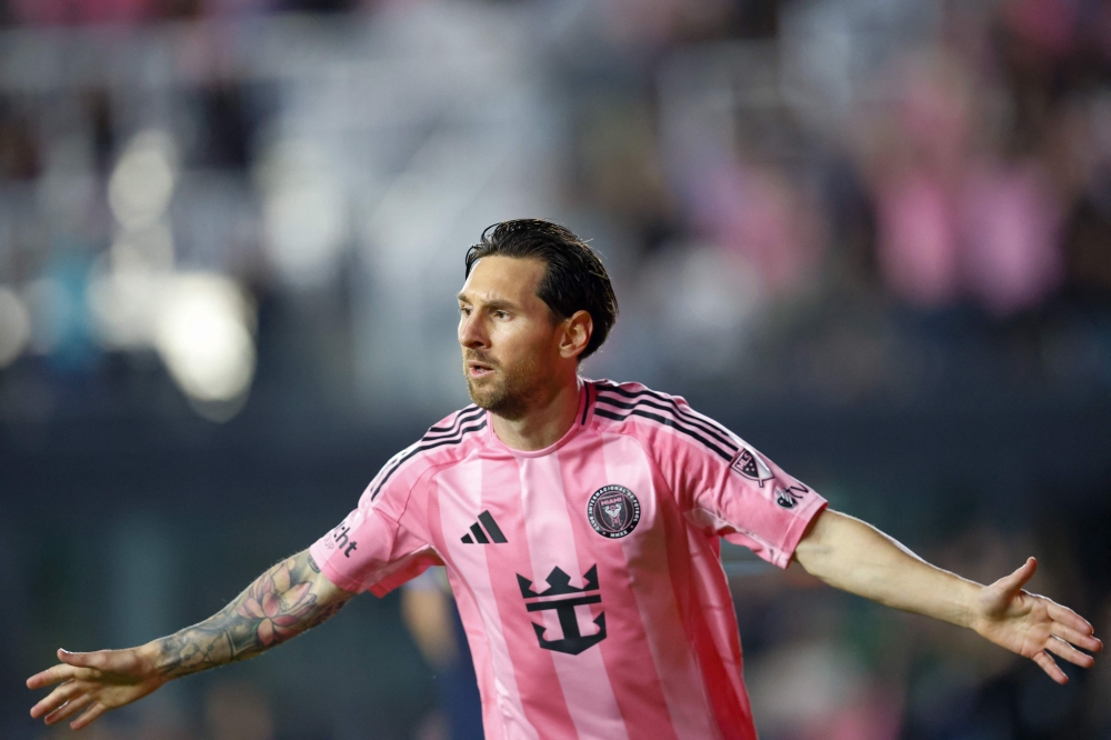 Inter Miami's Lionel Messi celebrates scoring against Philadelphia Union in Fort Lauderdale, Florida, on March 29, 2025. — AFP pic