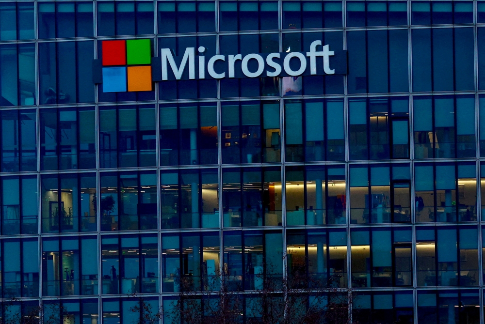 A view shows a Microsoft logo at Microsoft offices in Issy-les-Moulineaux near Paris February 9, 2024. — Reuters pic 