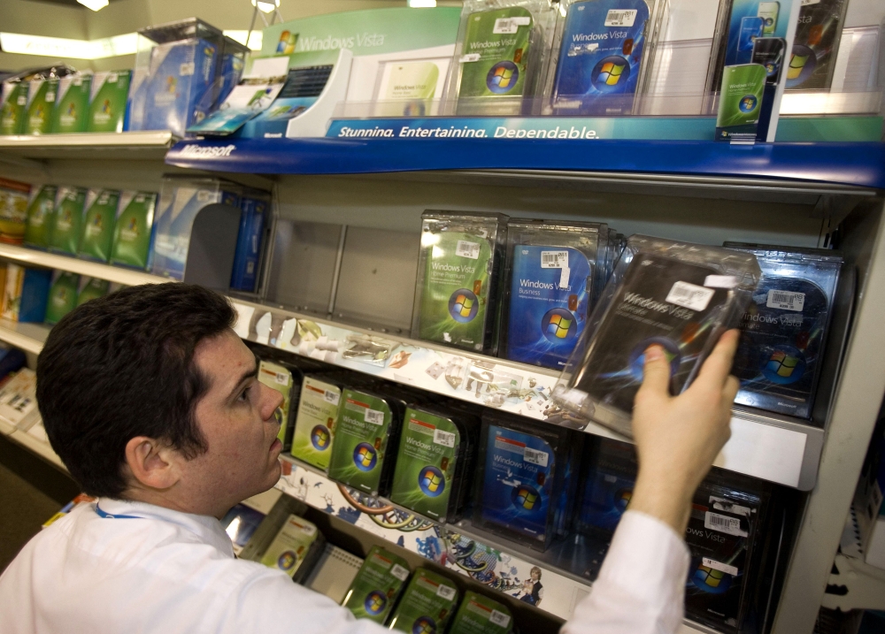 Shelves are stocked shortly before the official release of the new Microsoft windows operating system called 