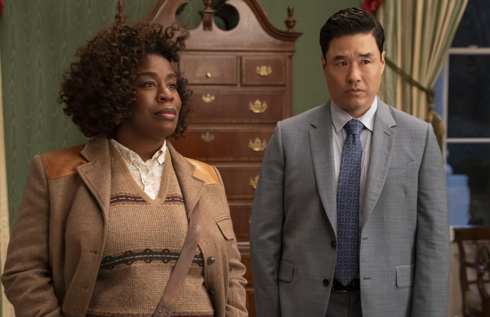 Randall Park and Uzo Aduba appear in Dial M for Murder in this Netflix promotional image.