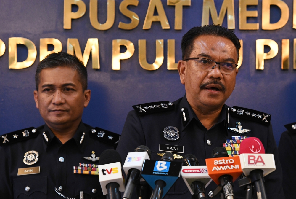 Penang police chief Datuk Hamzah Ahmad said the suspect was arrested after police traced the vehicle to the Behrang R&R along the PLUS Highway heading south. — Picture by Ahmad Zamzahuri