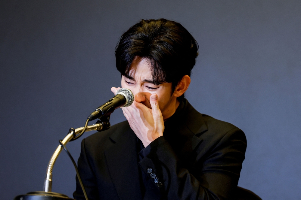 South Korean actor Kim Soo-hyun reacts during a press conference in Seoul, South Korea, March 31, 2025. — Reuters pic