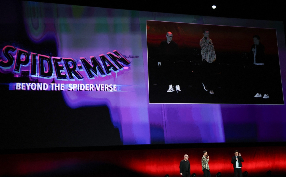 Animators Justin K. Thompson, Bob Persichetti and director Phil Lord speak about the movie ‘Spiderman Beyond the Spider-Verse’ during the CinemaCon 2025 Sony Pictures Entertainment Presentation at The Colosseum at Caesars Palace in Las Vegas, Nevada on March 31, 2025. — AFP pic