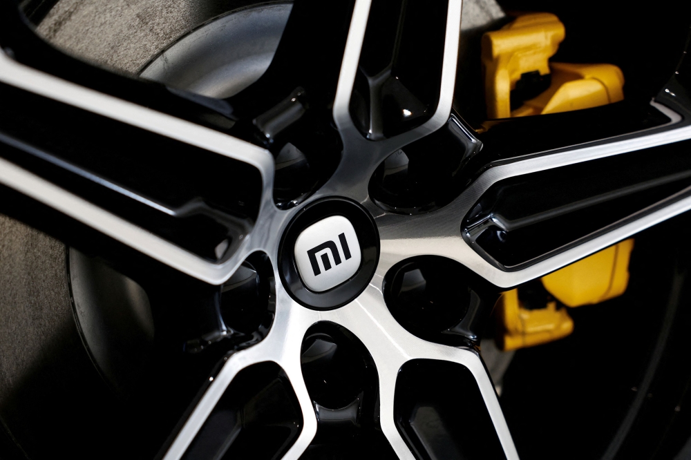 The logo of Xiaomi is seen on a tyre wheel of Xiaomi's first electric vehicle SU7. Xiaomi said today that it was actively cooperating with police after a fatal accident involving a SU7 electric vehicle on March 29 and it had handed over driving and system data. — Reuters pic 