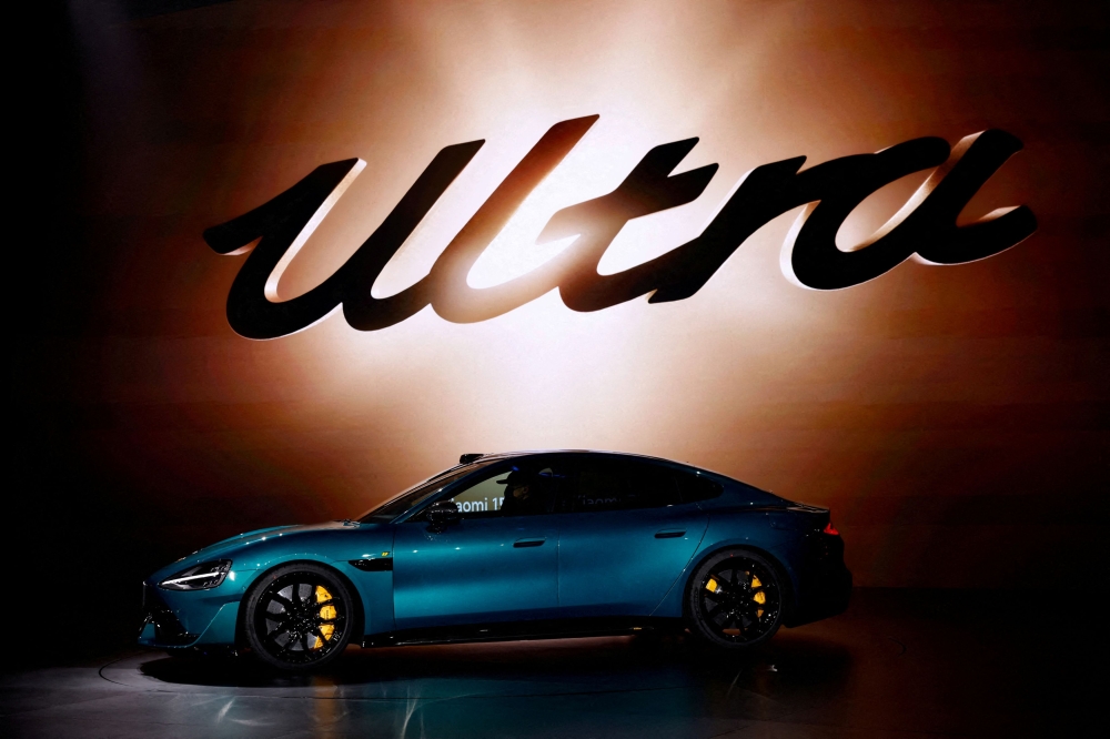 Xiaomi's new EV sedan SU7 Ultra is displayed during a launch event in Beijing, China February 27, 2025. — Reuters pic