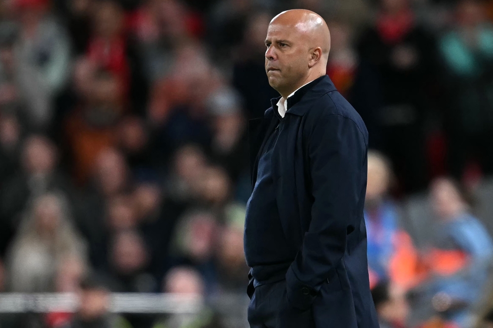 Liverpool's Dutch manager Arne Slot reacts during the English Premier League football match against everton. — AFP pic