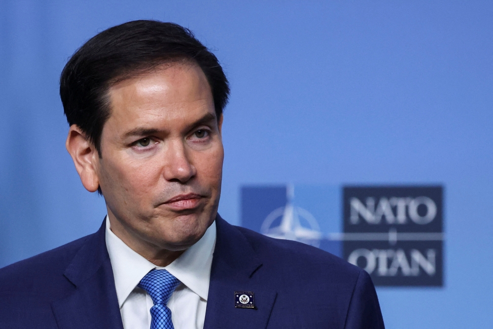 US Secretary of State Marco Rubio looks on during a press conference on the day of a Nato foreign ministers’ meeting at the alliance’s headquarters in Brussels April 3, 2025. — Reuters pic  