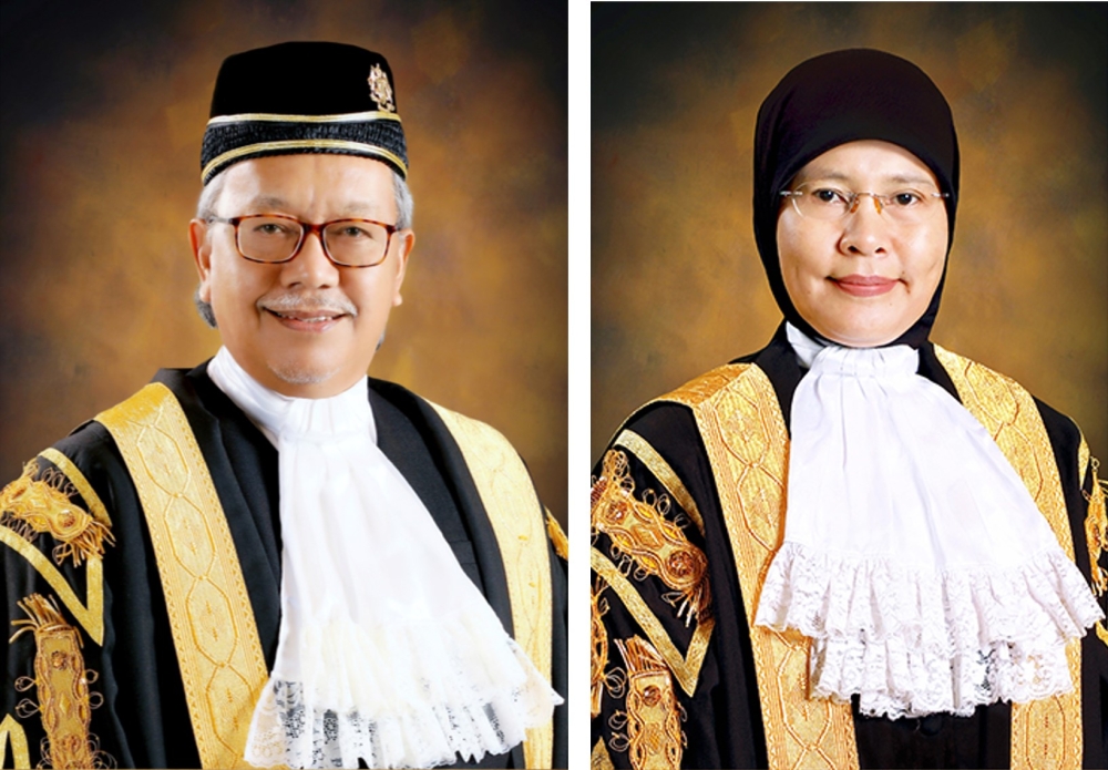 Court of Appeal president Abang Iskandar Abang Hashim (left) has been speculated as a possible successor to Chief Justice Tengku Maimun Tuan Mat (right), who is due to retire in June. — Picture courtesy of Department of Justice