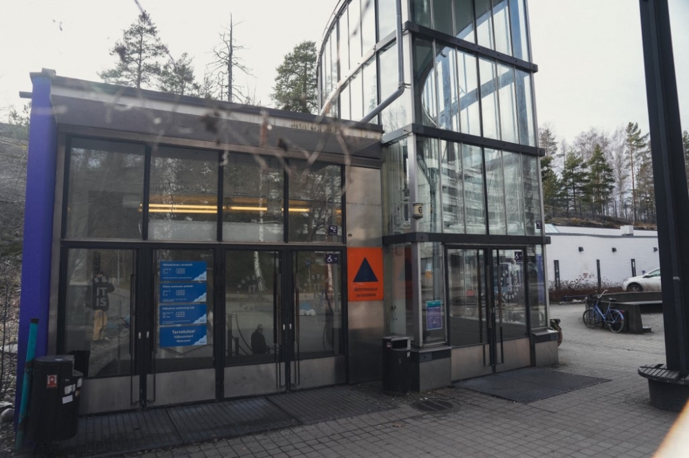 The entrance of the Itakeskus underground swimming pool is pictured in Helsinki March 27, 2025. — AFP pic