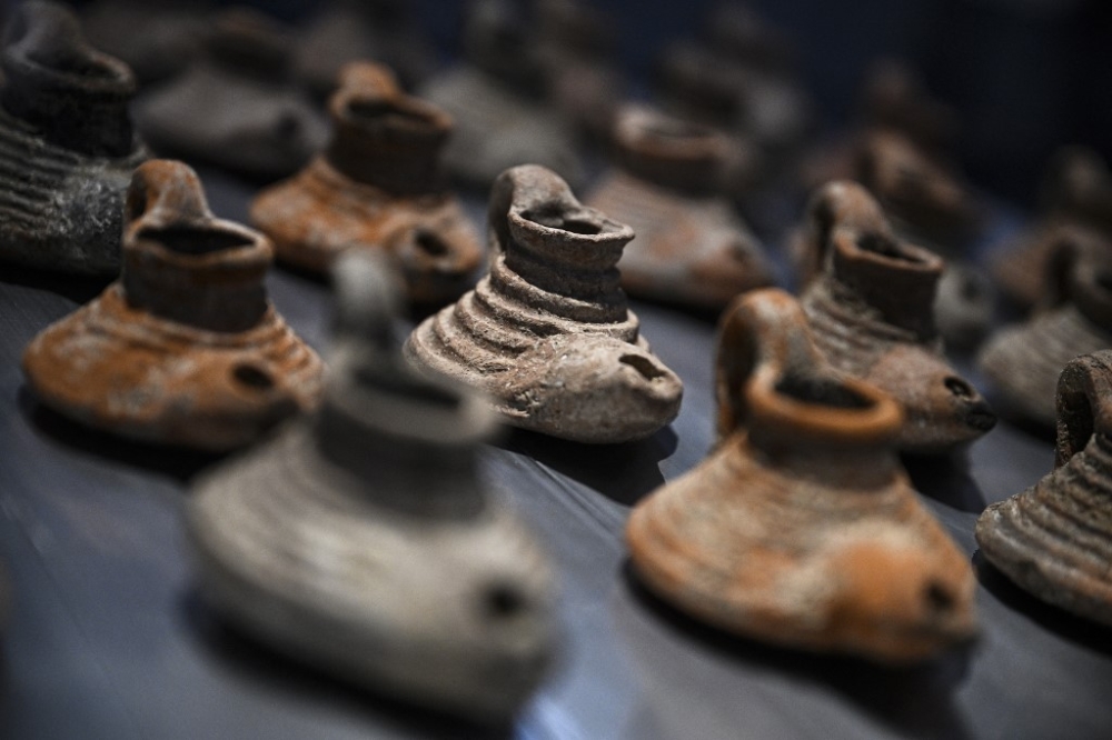 Antiques on display at the archaeological heritage exhibition ‘Saved Treasures of Gaza: 5,000 Years of History’ at the Institut du Monde Arabe in Paris March 31, 2025. — AFP pic