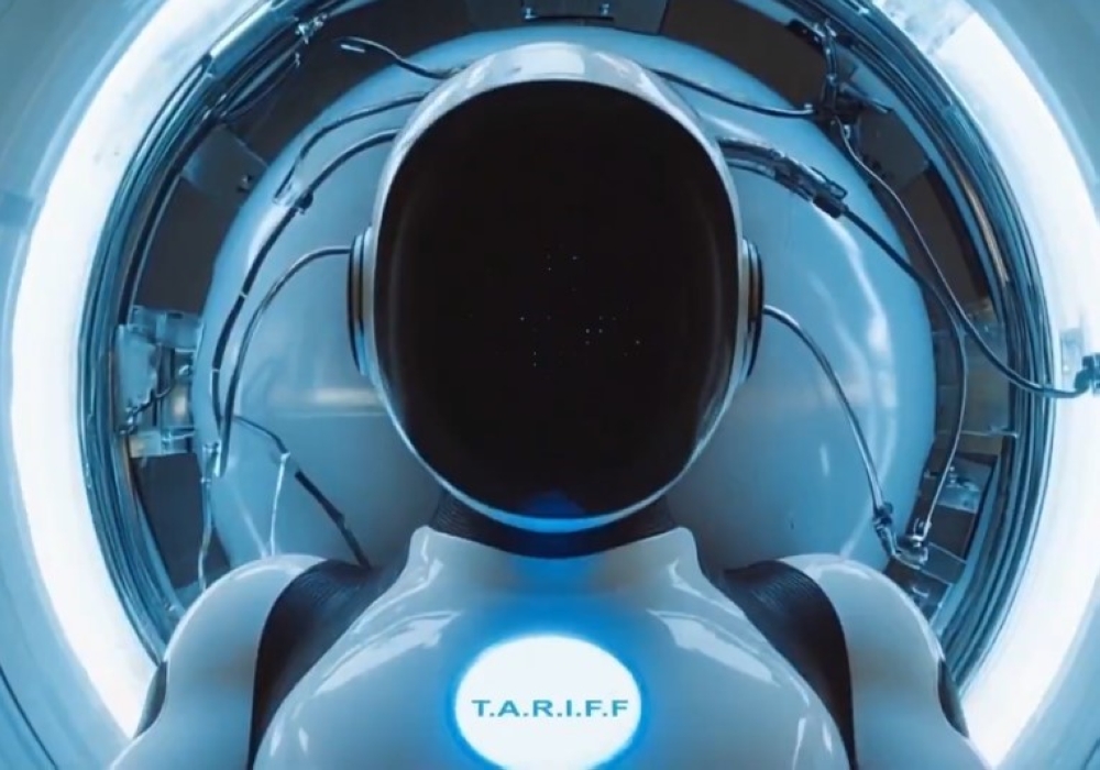 A robot named TARIFF. — Screengrab of video on X