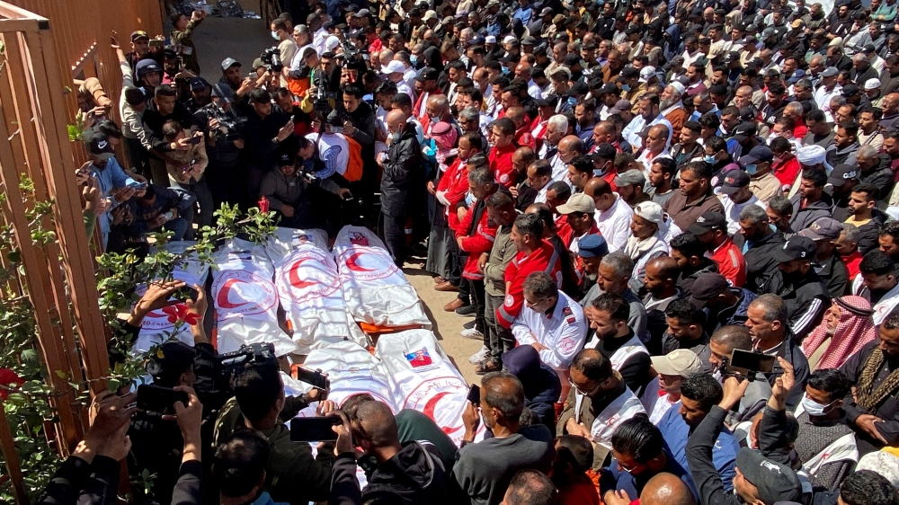 The 15 paramedics and emergency responders were shot dead on March 23 and buried in a shallow grave where their bodies were found a week later by officials from the United Nations and the Palestinian Red Crescent. — Reuters pic