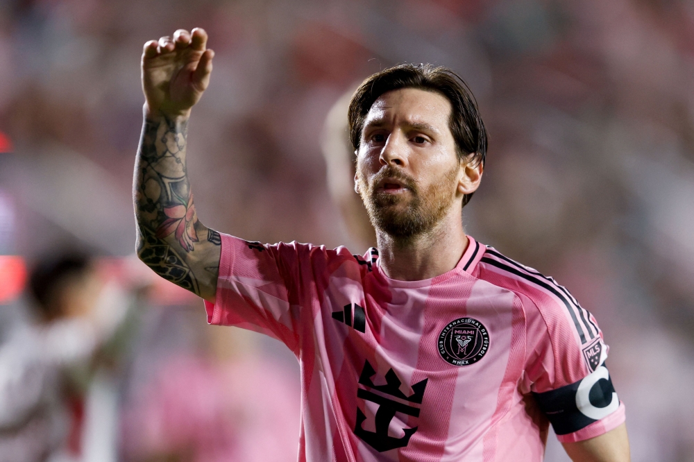 Inter Miami CF's Argentine forward #10 Lionel Messi gestures during the Major League Soccer (MLS) match between Inter Miami CF and Toronto FC at Chase Stadium in Fort Lauderdale yesterday. — AFP pic