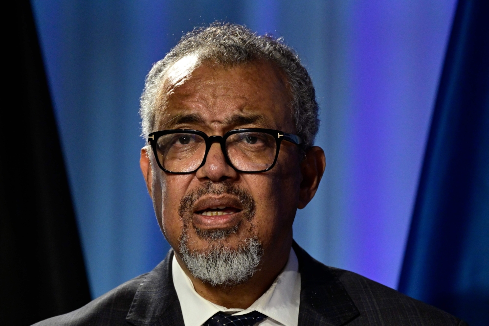World Health Organisation (WHO) Director-General Tedros Adhanom Ghebreyesus delivers a speech at the World Health Organisation (WHO) HUB during the 'Global Health in Transition 2025' event in Berlin April 2, 2025. — AFP pic