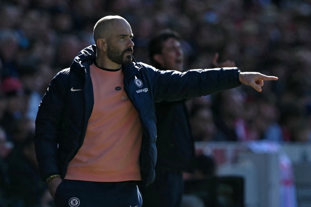 Chelsea's Italian head coach Enzo Maresca gestures during the English Premier League football match between Brentford and Chelsea at the Gtech Community Stadium in London yesterday. — AFP pic