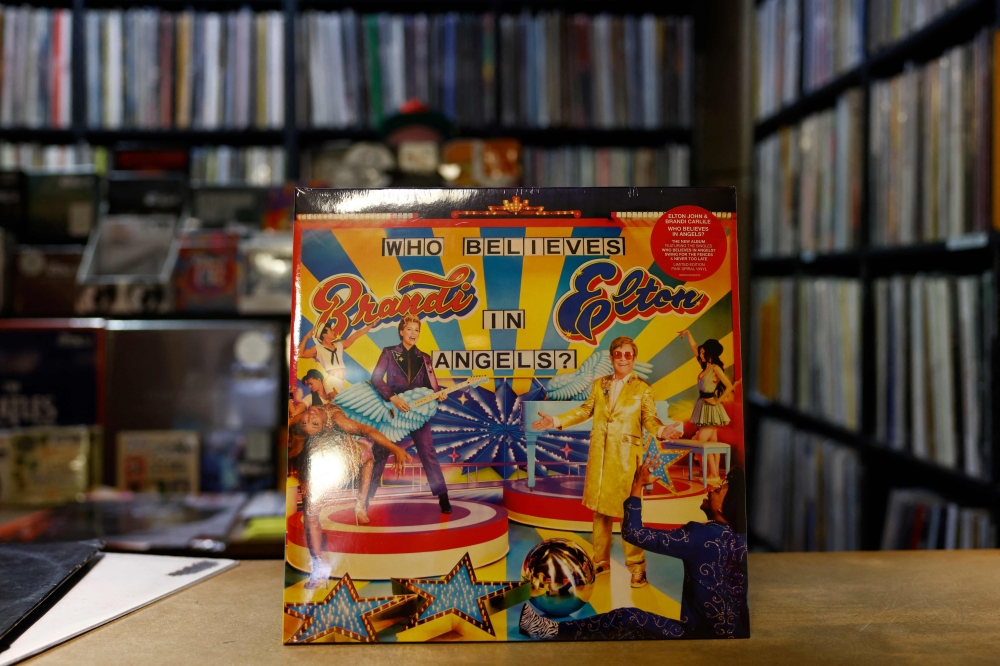 A copy of ‘Who Believes in Angels?’, the new album from British pop legend Elton John, is displayed inside Sister Ray Records in central London April 4, 2025. John has described his new album as the ‘freshest’ he has done since the 1970s, as ‘Who Believes in Angels?’ was released on April 4, 2025. — AFP pic