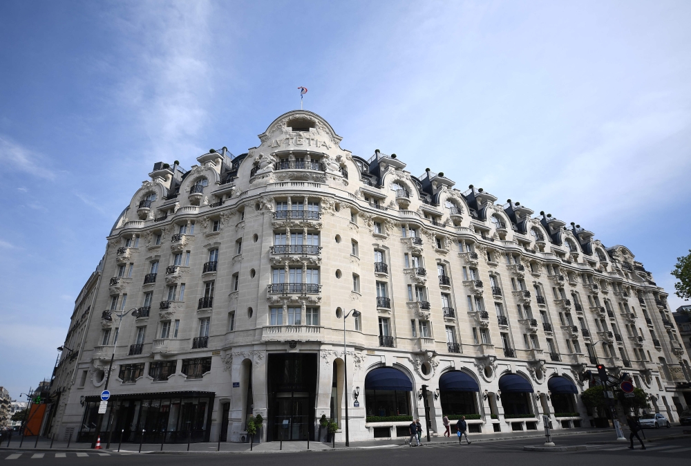 This photograph taken on April 20, 2020, shows the entrance of the closed luxury hotel Lutetia in Paris, on the 36th day of a strict lockdown aimed at curbing the spread of the Covid-19 pandemic, caused by the novel coronavirus. — AFP pic