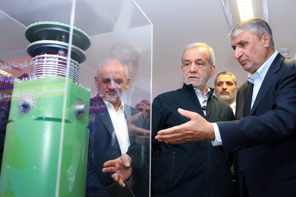 Iran's President Masoud Pezeshkian visits Iran's nuclear achievements exhibition in Tehran, Iran April 9, 2025. — Reuters pic