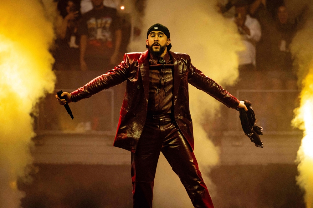 Puerto Rican singer Bad Bunny performs on stage during his 