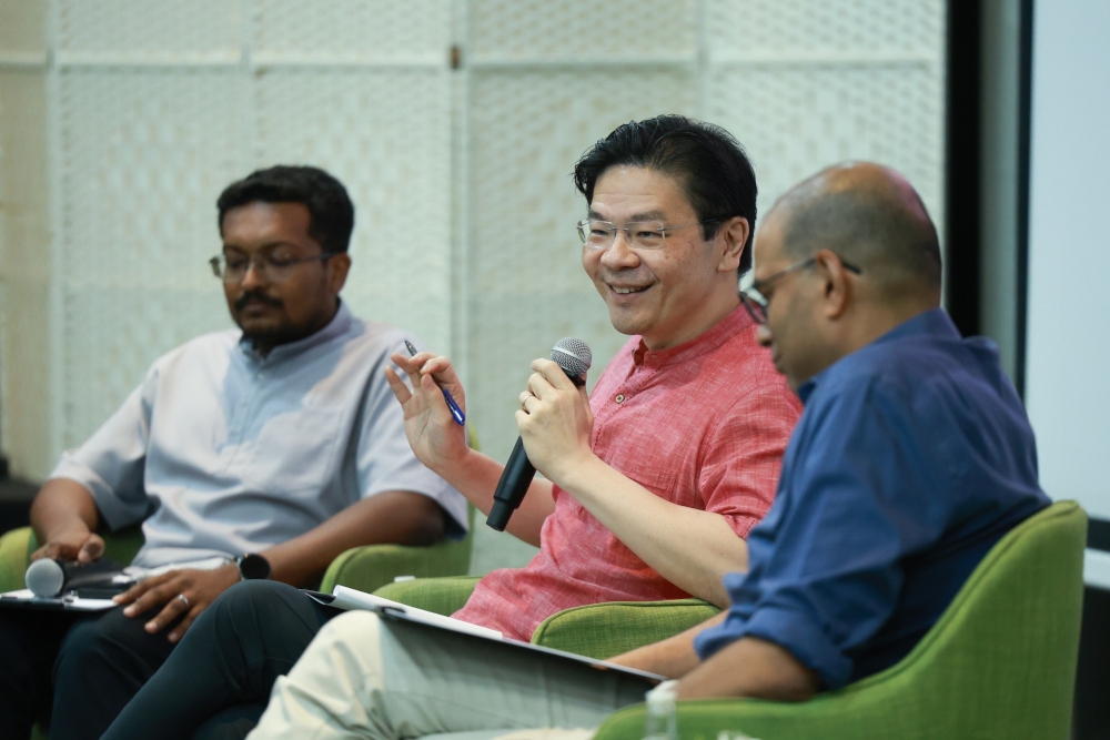 Prime Minister Lawrence Wong speaks at a dialogue with Indian youth organised by Tamil Murasu, in Singapore, April 13, 2025. — Picture from Facebook/Lawrence Wong