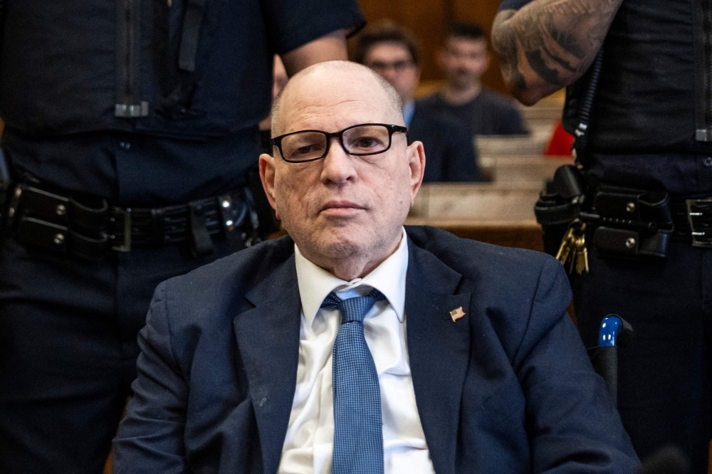 Harvey Weinstein appears at Manhattan Criminal Court on, April 9, 2025, in New York City. Disgraced Hollywood mogul Harvey Weinstein faces a retrial starting today, on rape and sex assault charges for which a previous verdict was overturned, forcing survivors who helped fire up the 