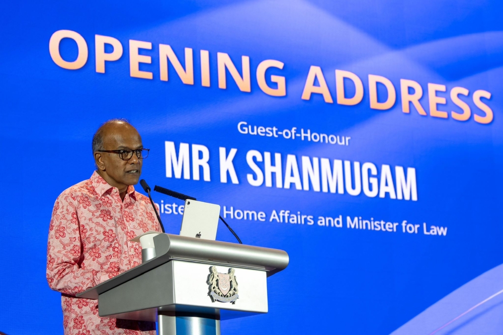 Singapore Home Minister K Shanmugam speaking at the Home Team Promotion Ceremony in June 2024. — Picture from Facebook/K Shanmugam