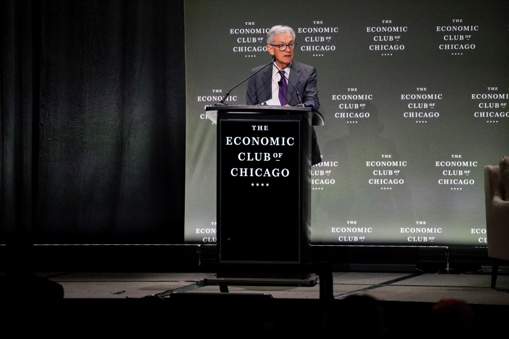 Federal Reserve Chair Jerome Powell speaks during an Economic Club of Chicago event on April 16, 2025 in Chicago, Illinois. — AFP pic