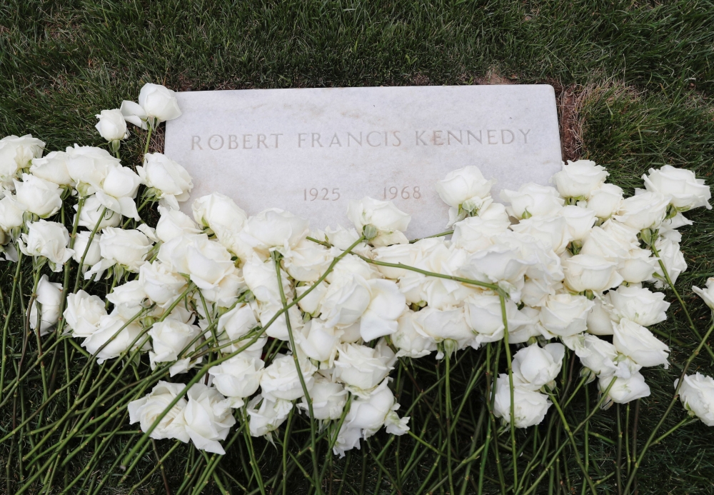 Roses adorn the headstone on the grave of Robert F. Kennedy on the 50th anniversary of his assassination at Arlington National Cemetery, in Arlington, VA June 6, 2018. — Reuters pic 