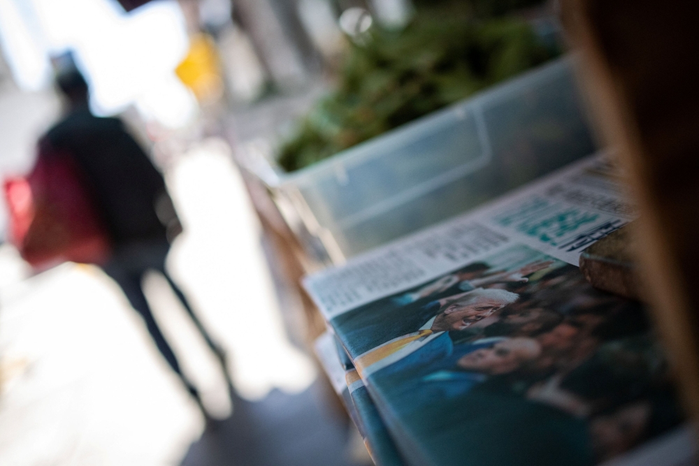 A newspaper with a picture of US President Donald Trump is seen at a shop in San Francisco's Chinatown as trade tensions escalate over US tariffs with China, in California April 14, 2025. — Reuters pic