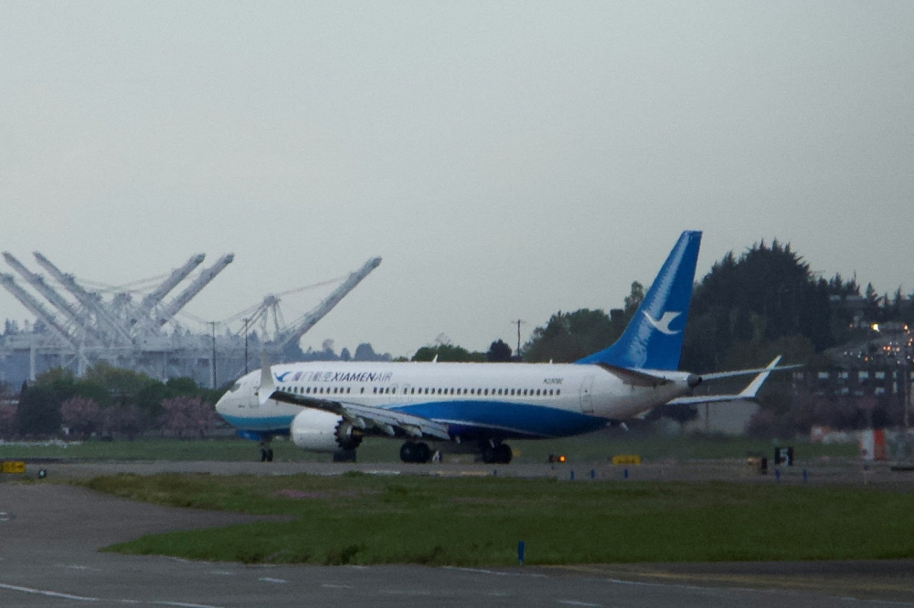 A Boeing 737 MAX plane, intended for China's Xiamen Airlines, arrives at King County International Airport after returning from China due to ongoing tariff disputes, in Seattle, Washington April 19, 2025. A second Boeing jet intended for use by a Chinese airline was heading back to the US today, flight tracking data showed, in what appeared to be another victim of the tit-for-tat bilateral tariffs launched by President Donald Trump in his global trade offensive. — Reuters pic 