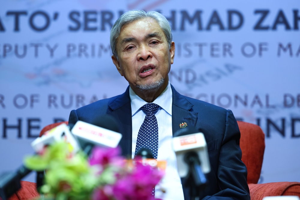 Deputy Prime Minister Datuk Seri Ahmad Zahid Hamidi at a press conference following the Exchange of Letters of Intent Ceremony at the Grand Hyatt, Jakarta, April 21, 2025. — Bernama pic 
