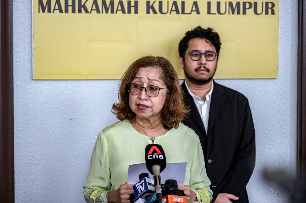 A file photograph of Toh Puan Na’imah Abdul Khalid speaking to the press at the Kuala Lumpur Court Complex on January 23, 2024. Previously, on October 18, 2024, the same court dismissed Na’imah’s application for a temporary stay of the order requiring her to settle RM313.82 million in income tax arrears to the IRB. ― Picture by Firdaus Latif