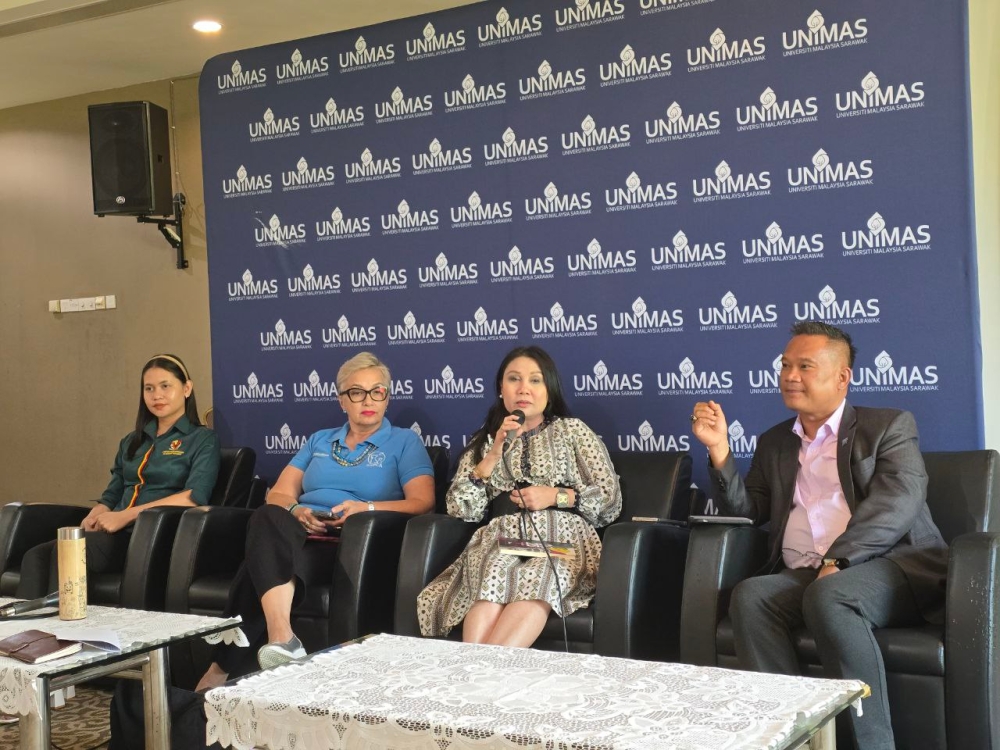 (From left) Nila, Dona, Goh and Al-Khalid speaking at the press conference in Kuching today. — The Borneo Post pic