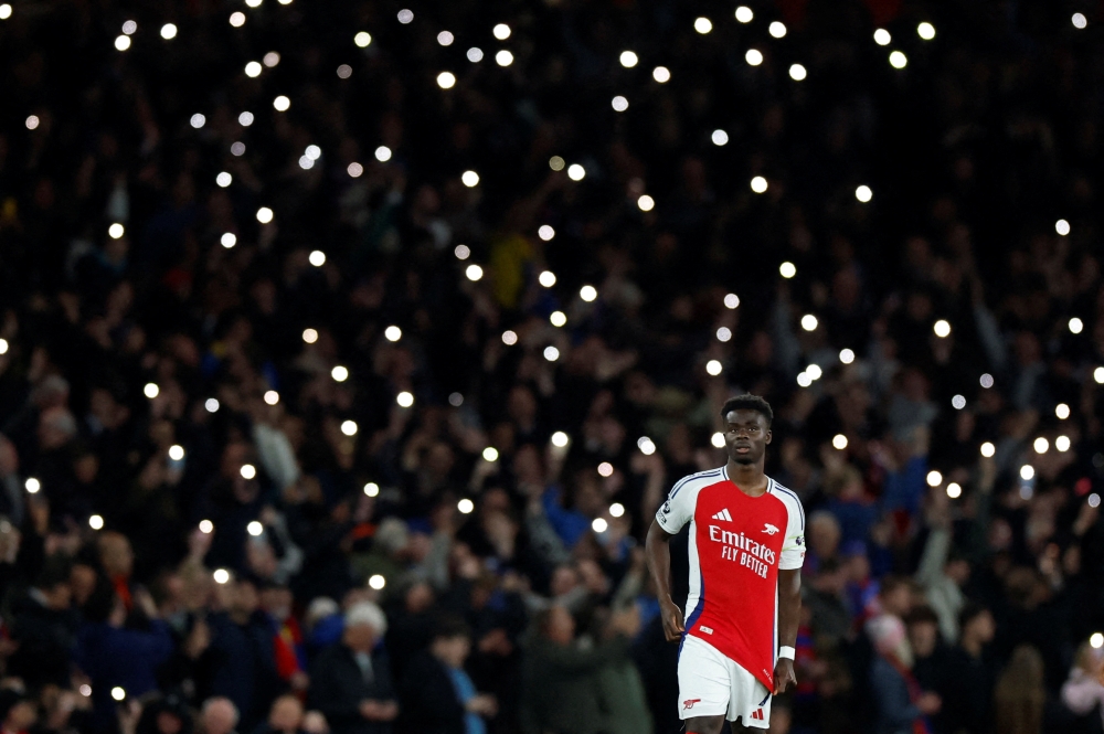 Arsenal's Bukayo Saka in action during the Premier League match against Crystal Palace at the Emirates Stadium in London, Britain, April 23, 2025. — Reuters pic