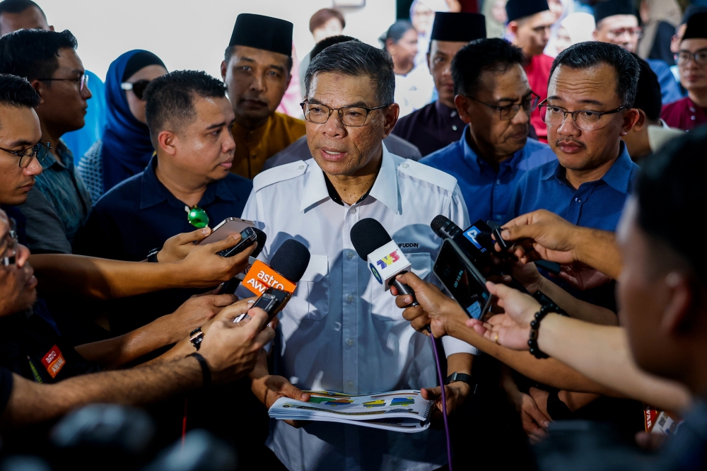 Home Minister Datuk Seri Saifuddin Nasution Ismail speaks at a press conference after attending the Moral Values Integration and Aidilfitri Celebration Programme by the People's Volunteer Corps (Rela) in Batang Padang district today. — Bernama pic
