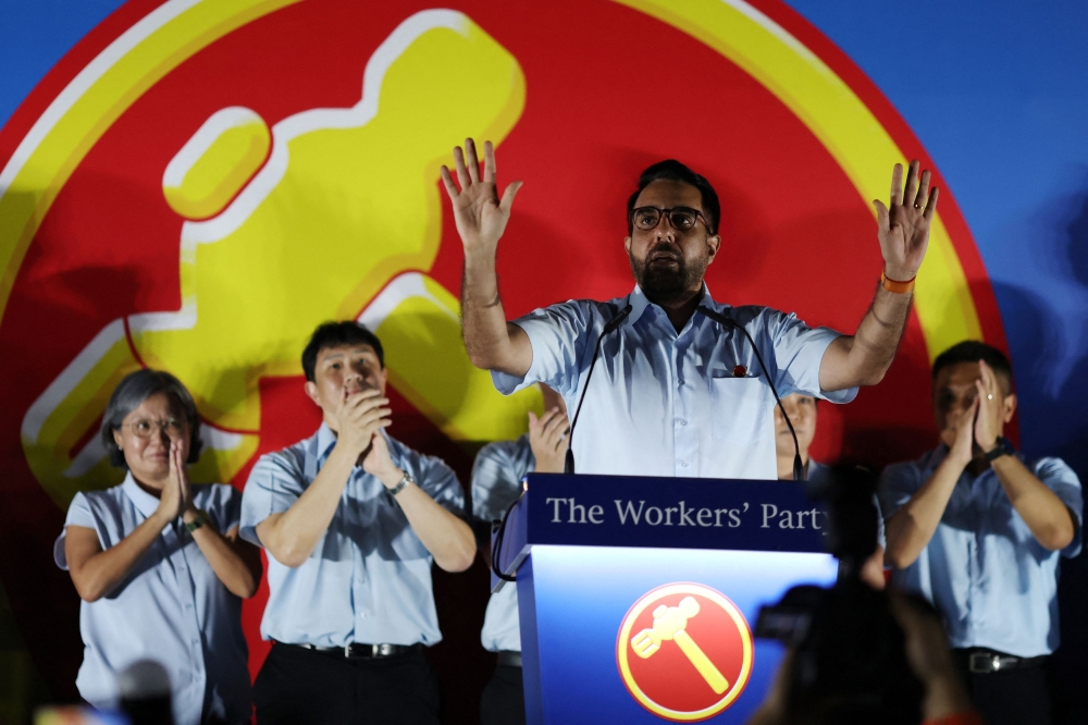 Workers' Party Secretary-General and Leader of the Opposition Pritam Singh speaks during a rally ahead of the general election in Singapore April 24, 2025. — Reuters pic