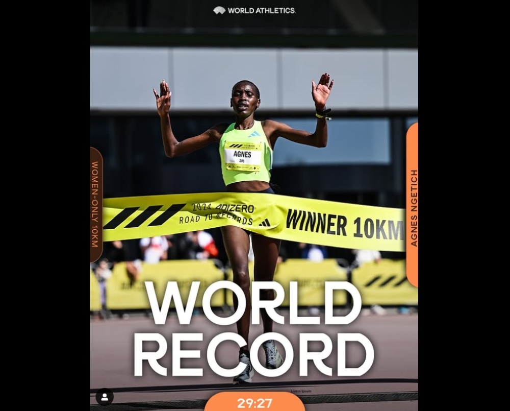 Kenyan long-distance runner Agnes Ngetich smashed the 10km world record in Herzogenaurach today, becoming the first woman to run the distance in under 30 minutes in a women-only race. — Picture via Instagram/worldathletics and jebet.agnes